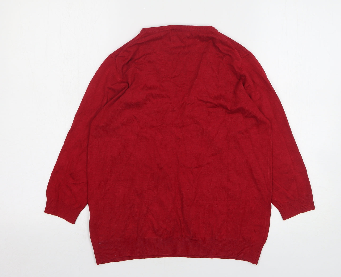 Marks and Spencer Womens Red V-Neck Viscose Pullover Jumper Size 14