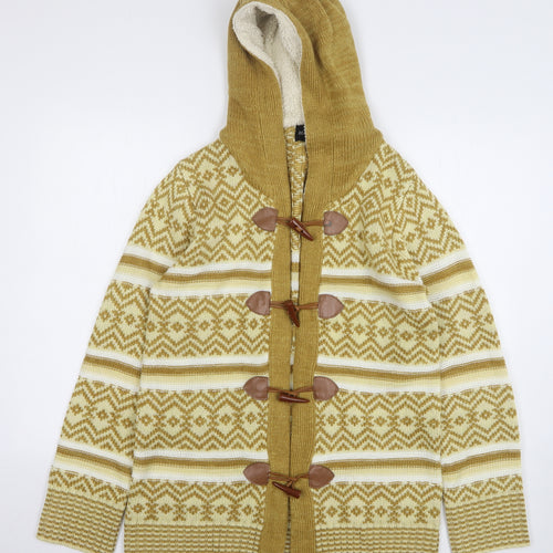 Be You Womens Yellow Argyle/Diamond Overcoat Coatigan Size 12