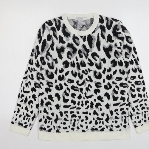 In Stitches Womens Multicoloured Round Neck Animal Print Acrylic Pullover Jumper Size S