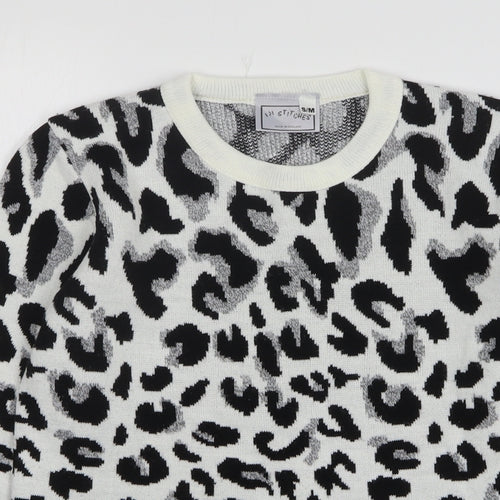 In Stitches Womens Multicoloured Round Neck Animal Print Acrylic Pullover Jumper Size S
