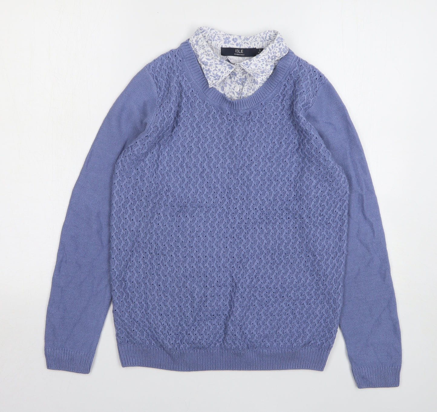 Isle Essentials Womens Blue Collared Acrylic Pullover Jumper Size 10