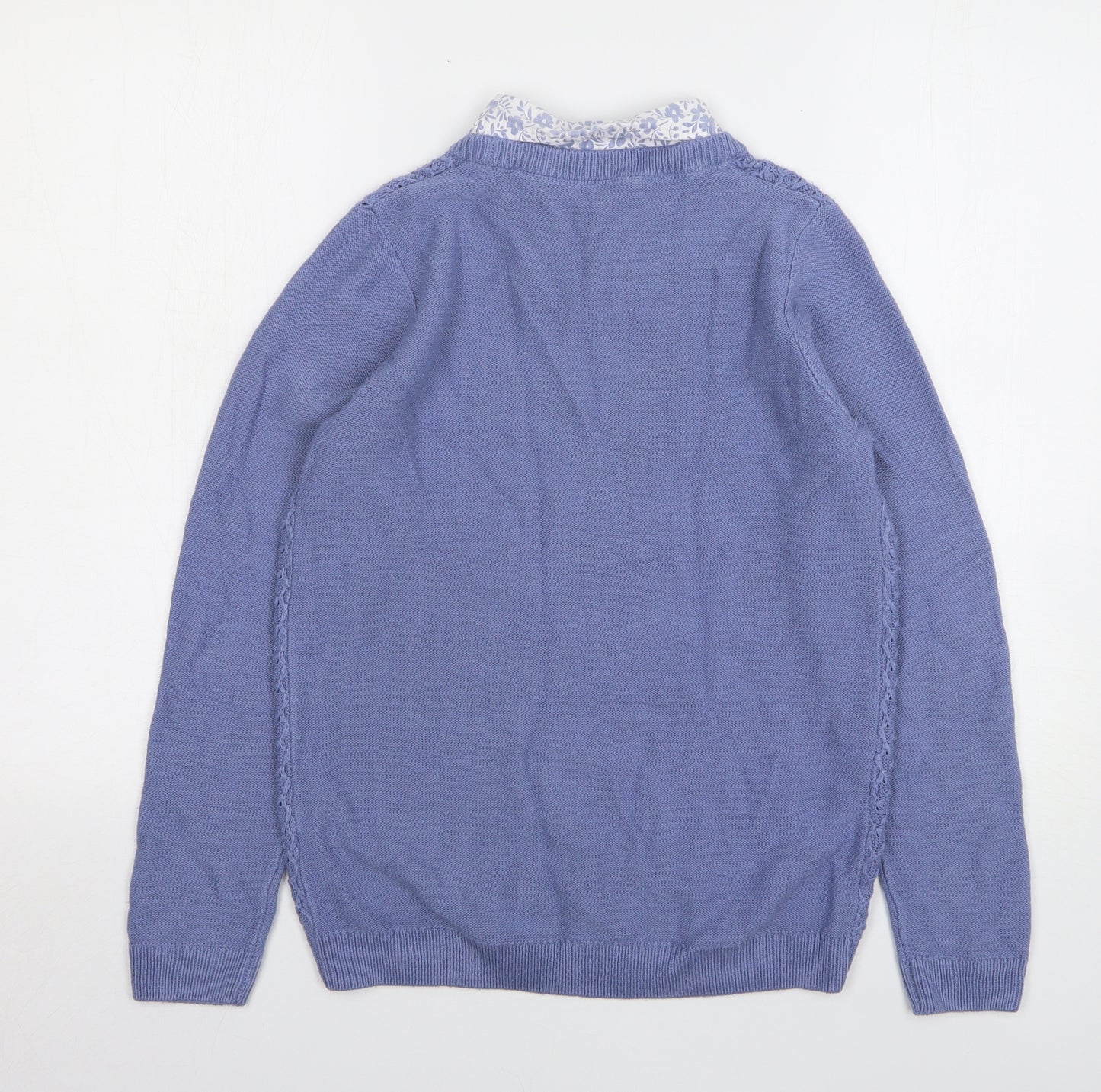 Isle Essentials Womens Blue Collared Acrylic Pullover Jumper Size 10