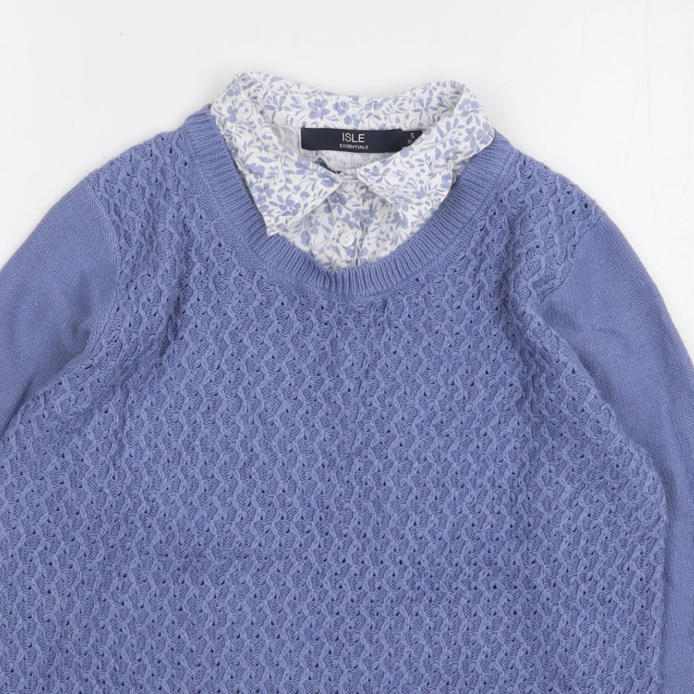 Isle Essentials Womens Blue Collared Acrylic Pullover Jumper Size 10