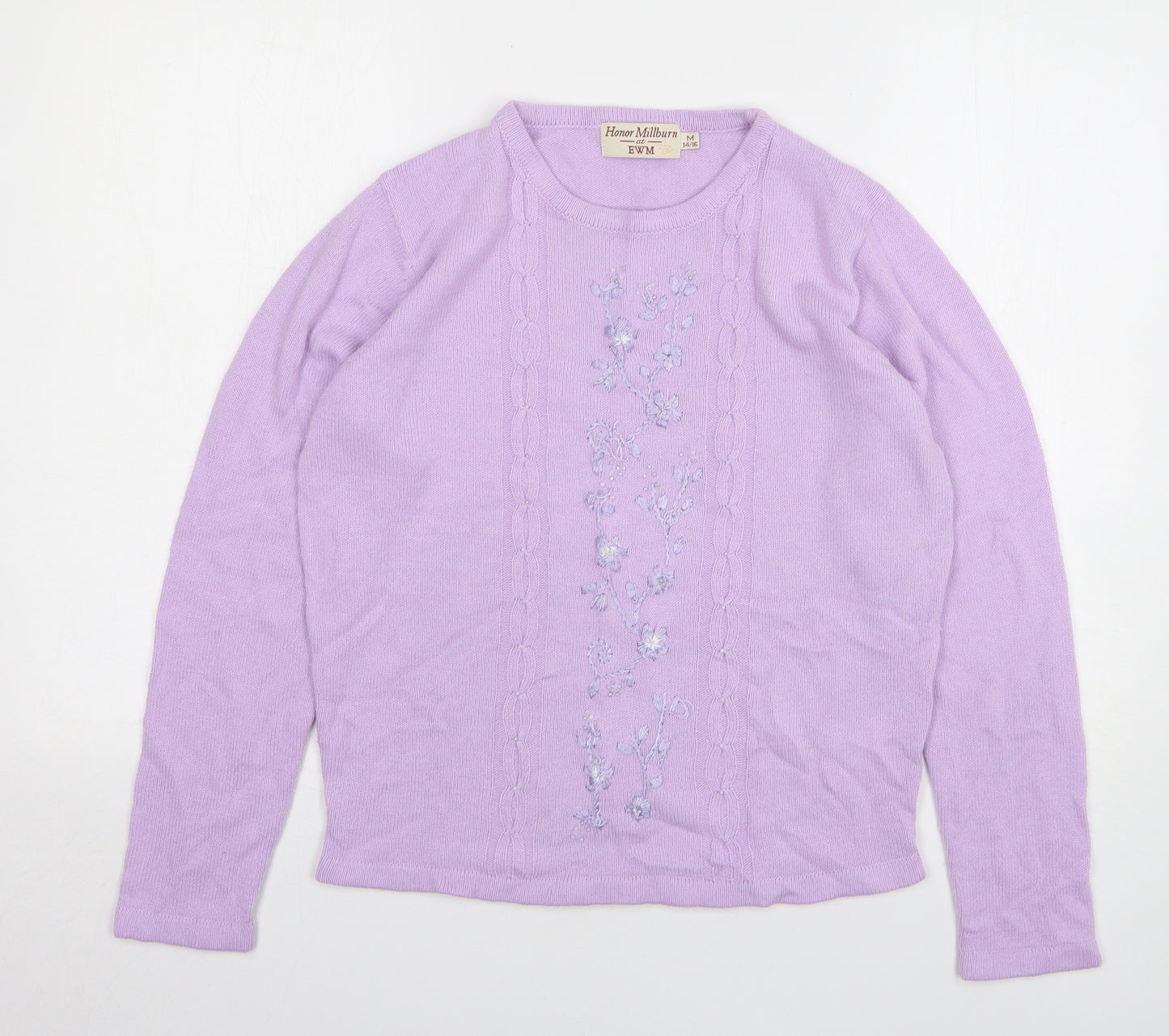 Honor Millburn Womens Pink Round Neck Floral Acrylic Pullover Jumper Size 14
