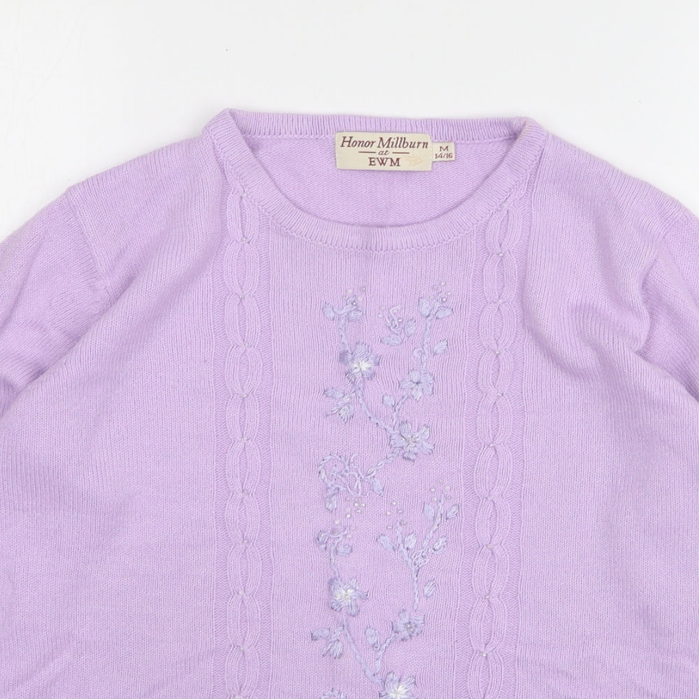 Honor Millburn Womens Pink Round Neck Floral Acrylic Pullover Jumper Size 14