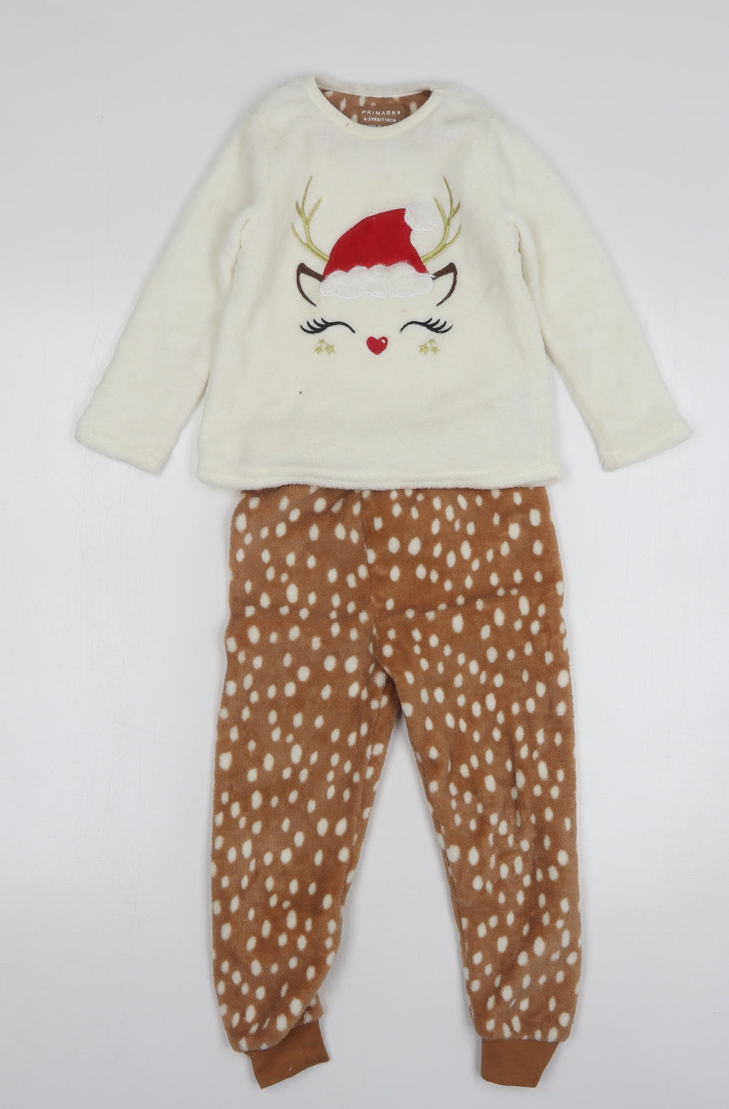 Primark Girls Multicoloured Polka Dot Polyester Top Pyjama Set Size 4-5 Years - Christmas