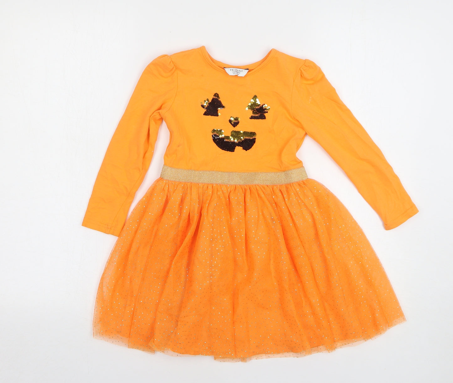 Primark Girls Orange Polyester A-Line Size 4-5 Years Round Neck - Halloween