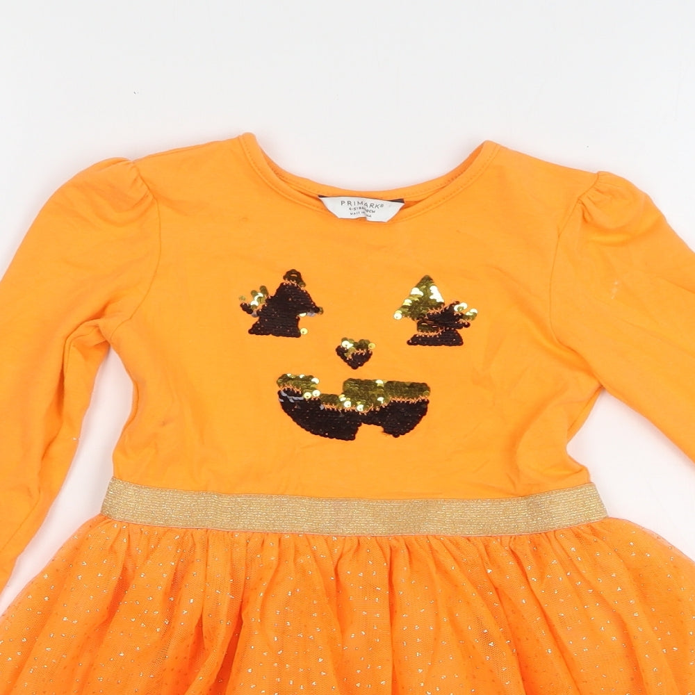Primark Girls Orange Polyester A-Line Size 4-5 Years Round Neck - Halloween