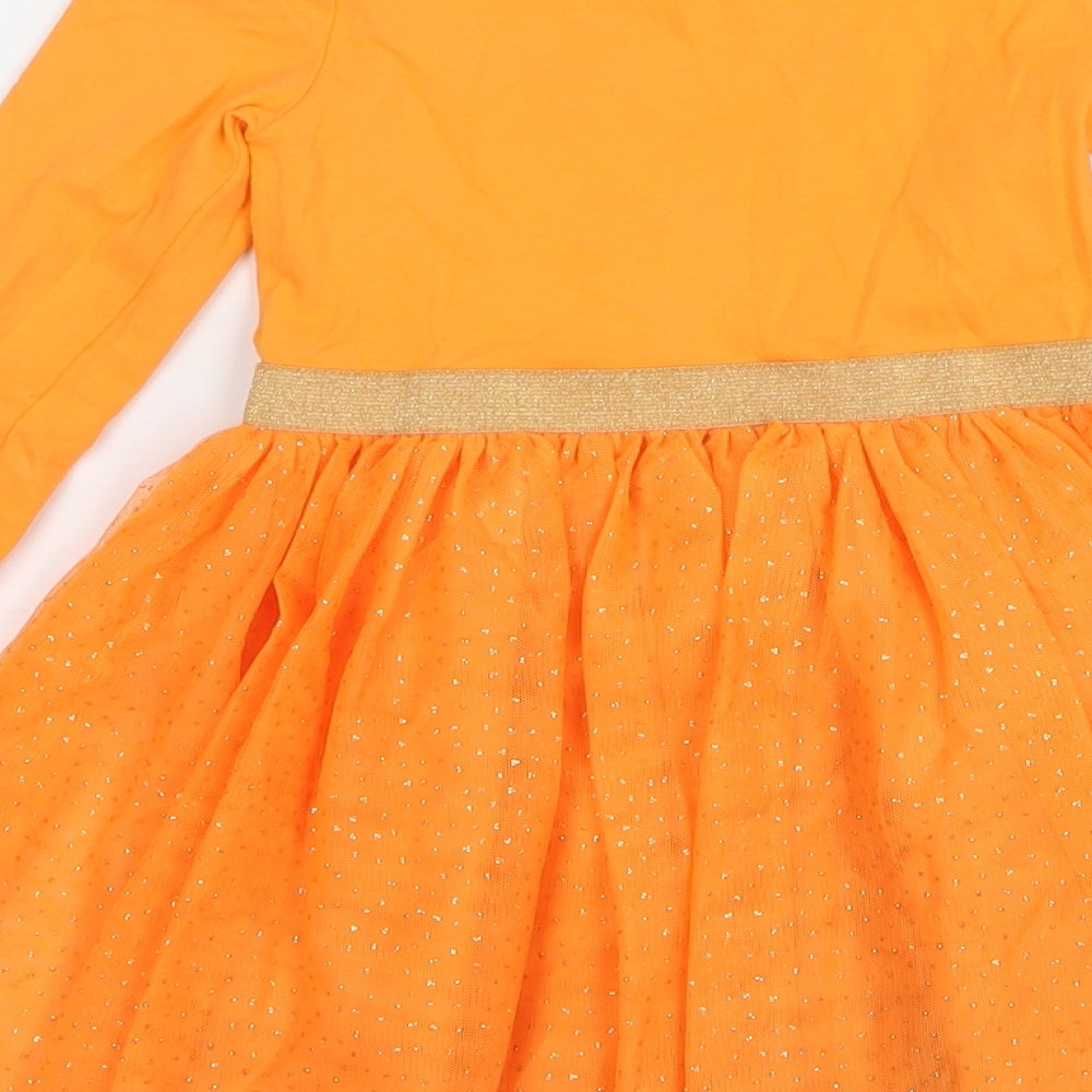 Primark Girls Orange Polyester A-Line Size 4-5 Years Round Neck - Halloween