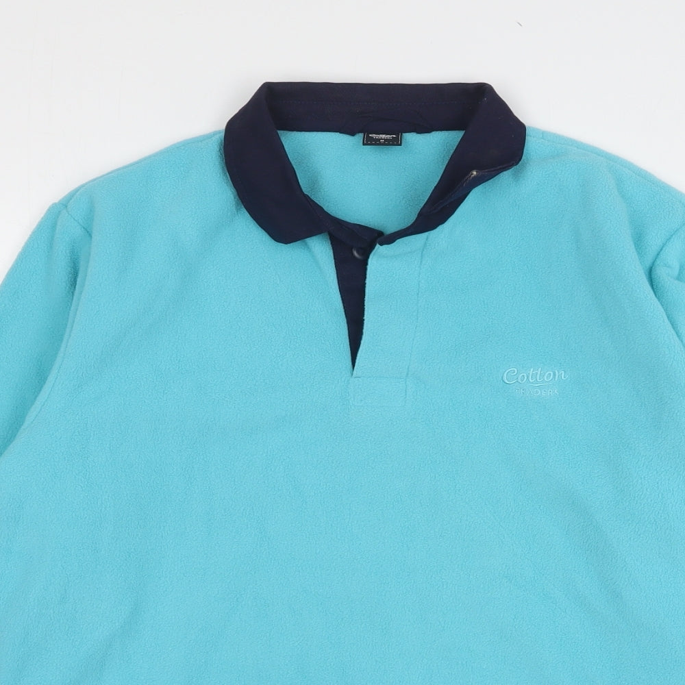 Cotton Traders Mens Blue Collared Polyester Pullover Jumper Size M