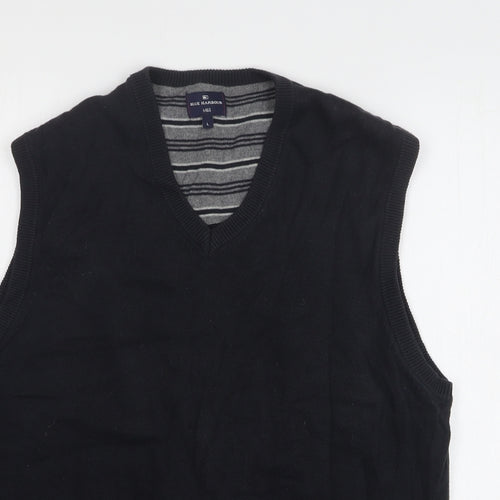 Blue Harbour Mens Black V-Neck Cotton Vest Jumper Size L