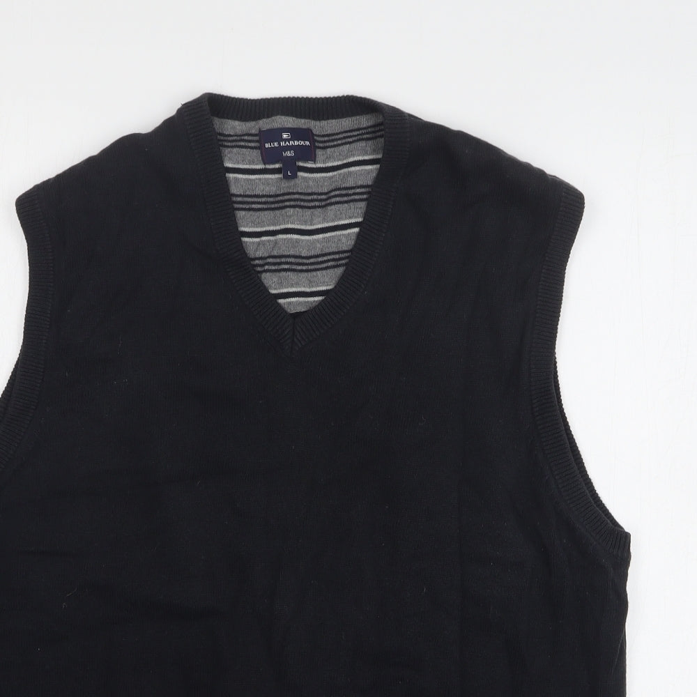 Blue Harbour Mens Black V-Neck Cotton Vest Jumper Size L