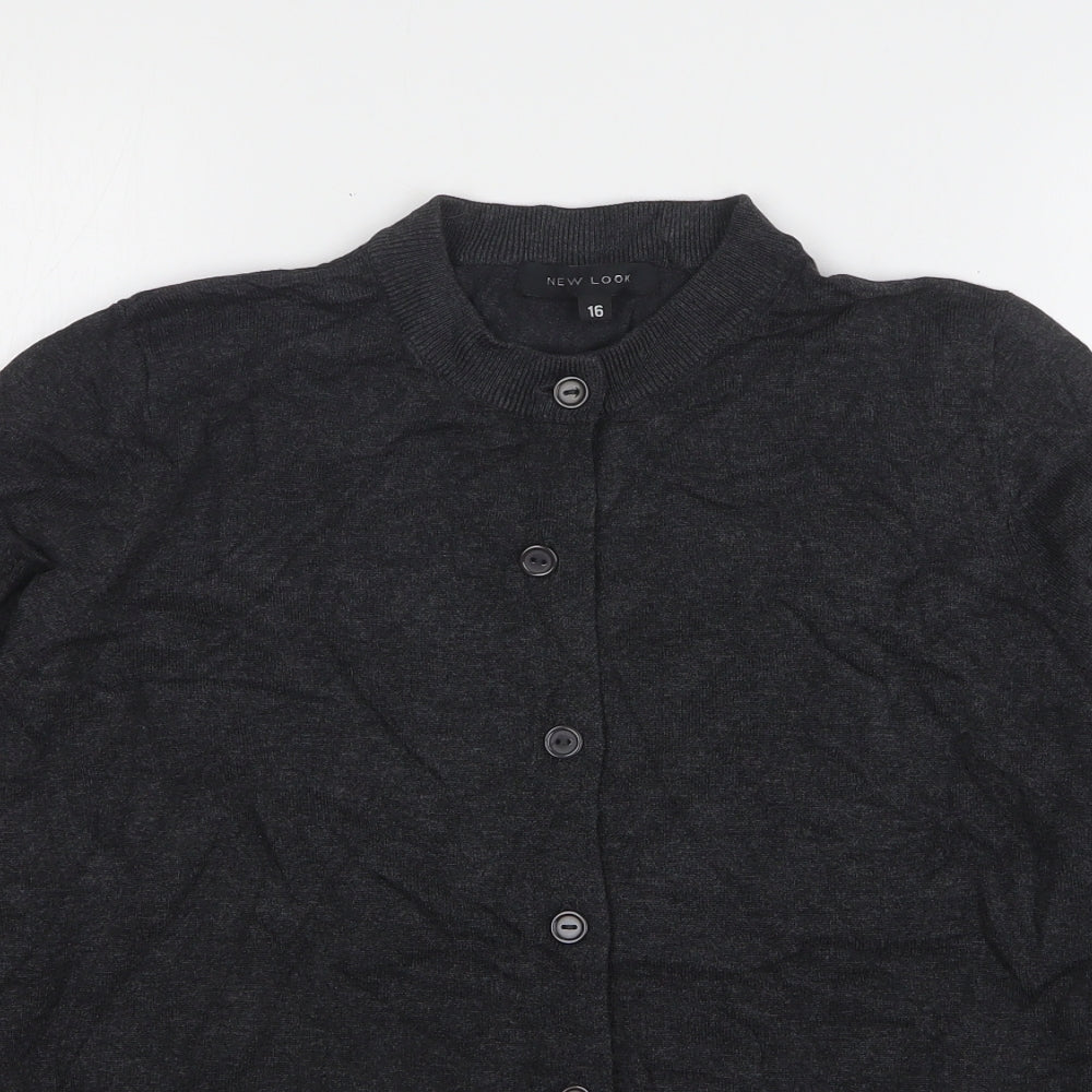 New Look Womens Grey Round Neck Viscose Cardigan Jumper Size 16