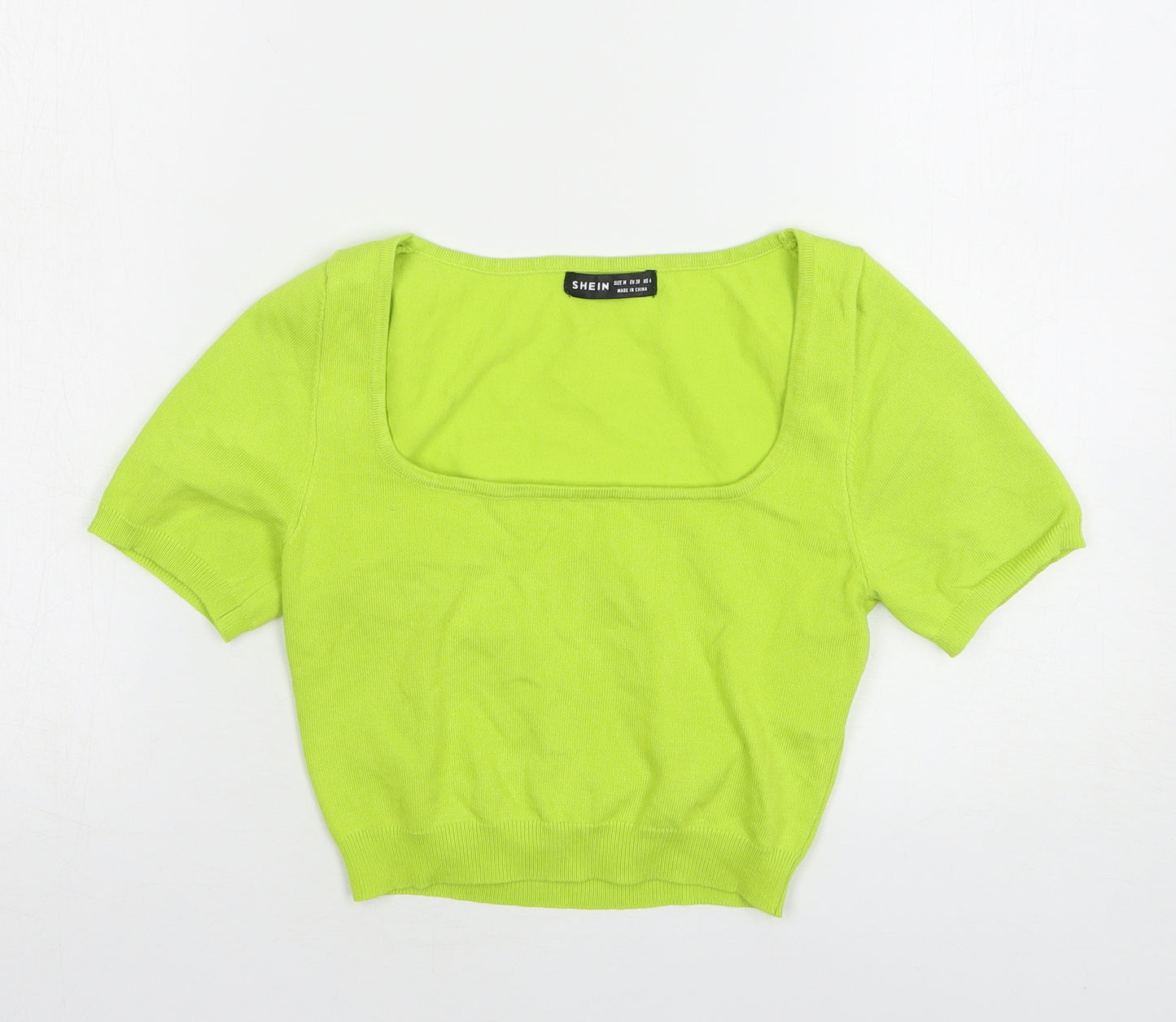 Shein Womens Green Nylon Cropped T-Shirt Size 10 Square Neck