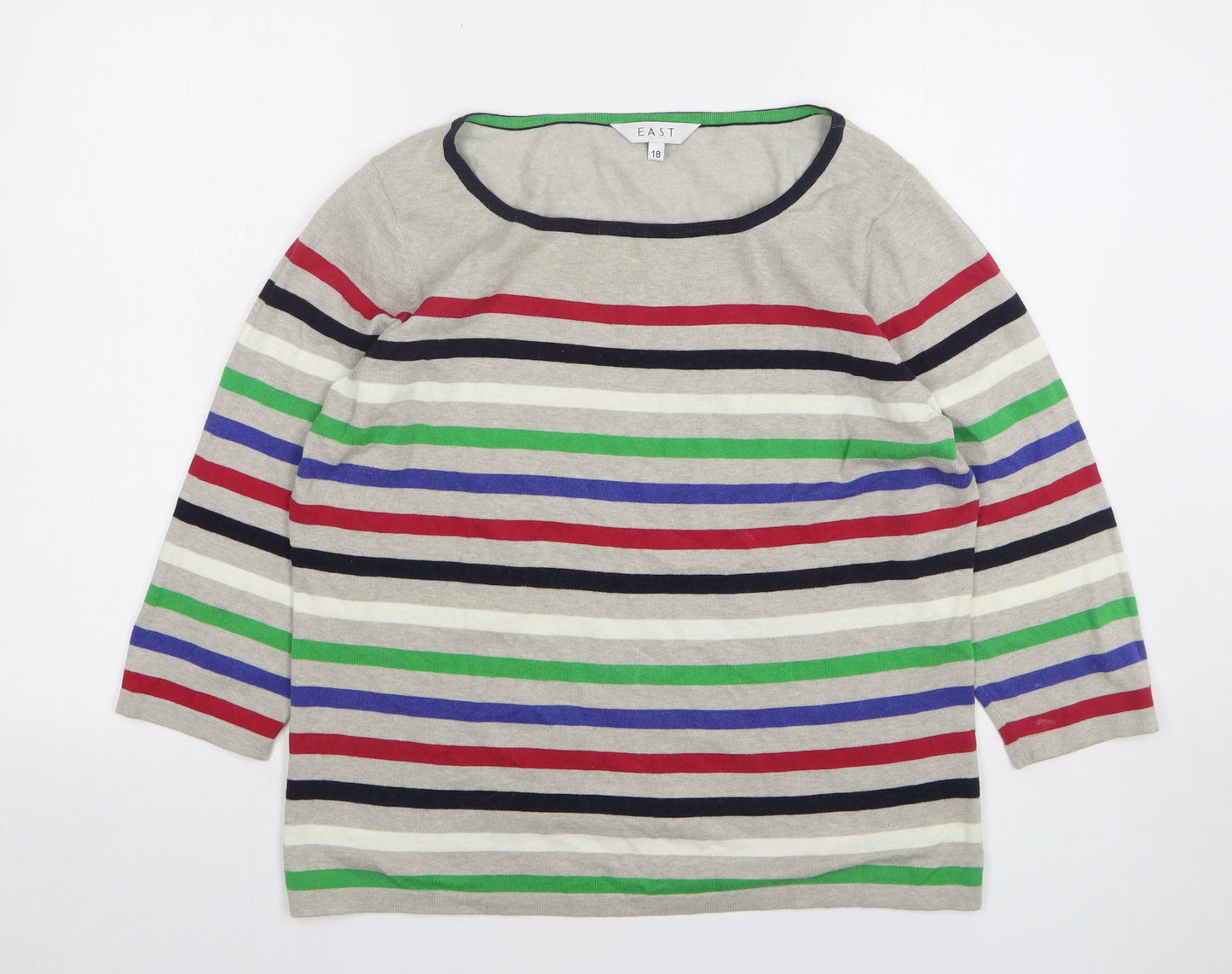 EAST Womens Multicoloured Round Neck Striped Cotton Pullover Jumper Size 18