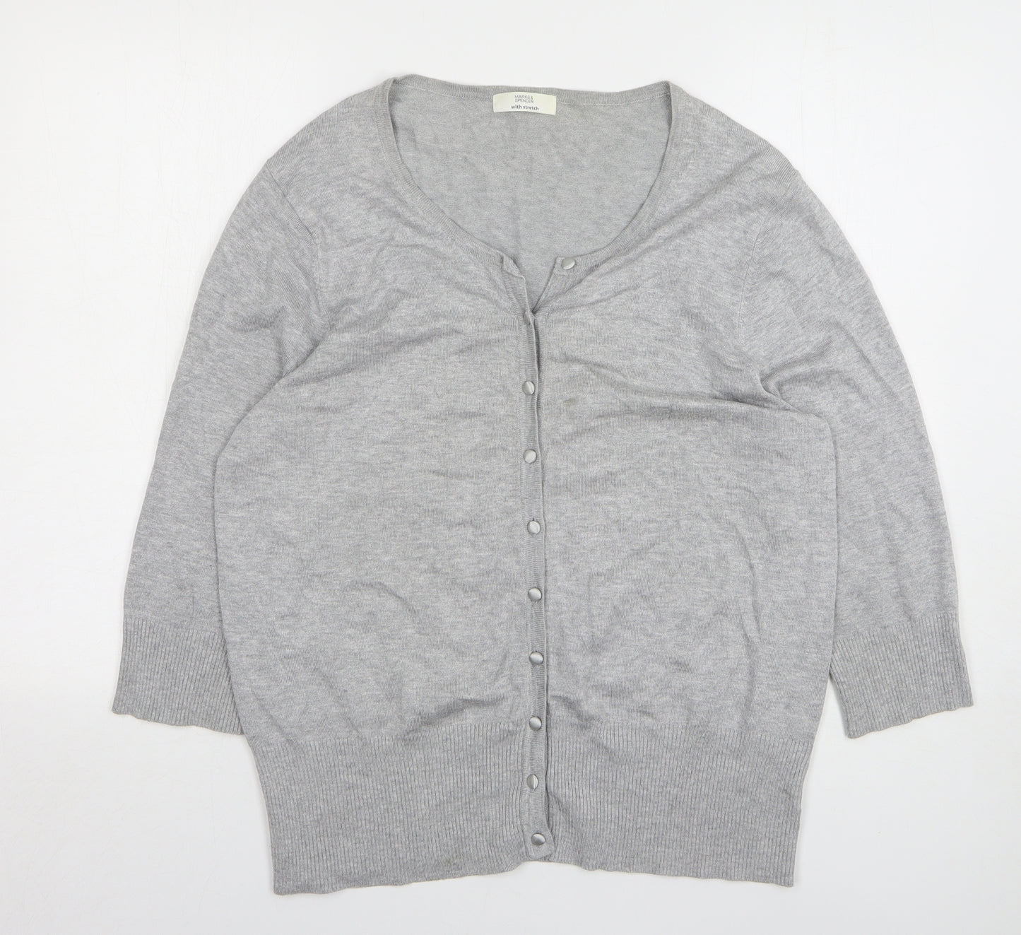Marks and Spencer Womens Grey Round Neck Viscose Cardigan Jumper Size 22
