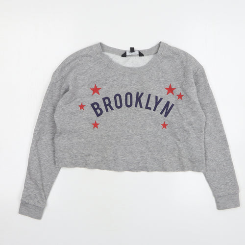 New Look Girls Grey Cotton Pullover Sweatshirt Size 10-11 Years - Cropped
