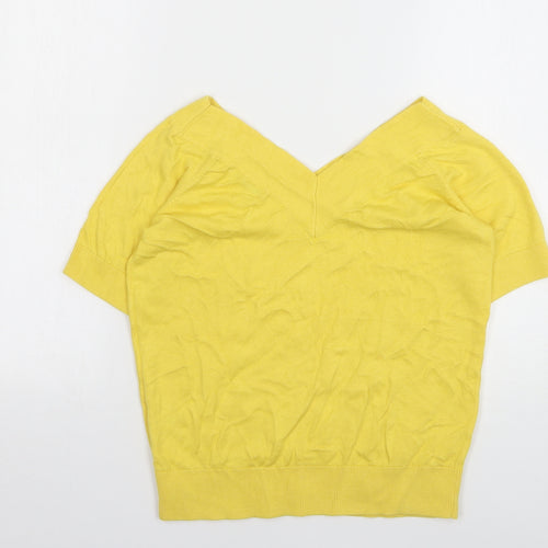 TU Womens Yellow V-Neck Cotton Pullover Jumper Size 12