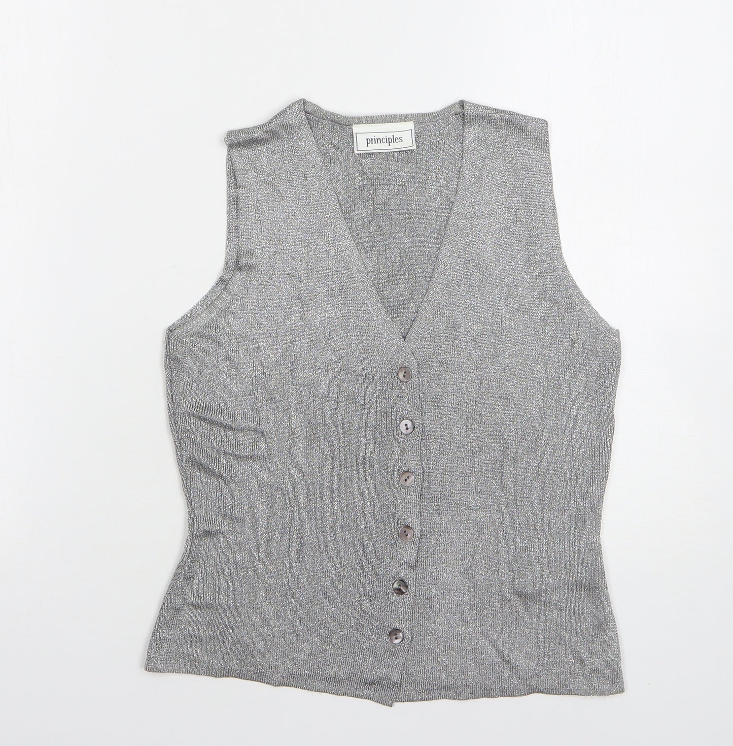 Principles Womens Silver V-Neck Viscose Cardigan Jumper Size 12