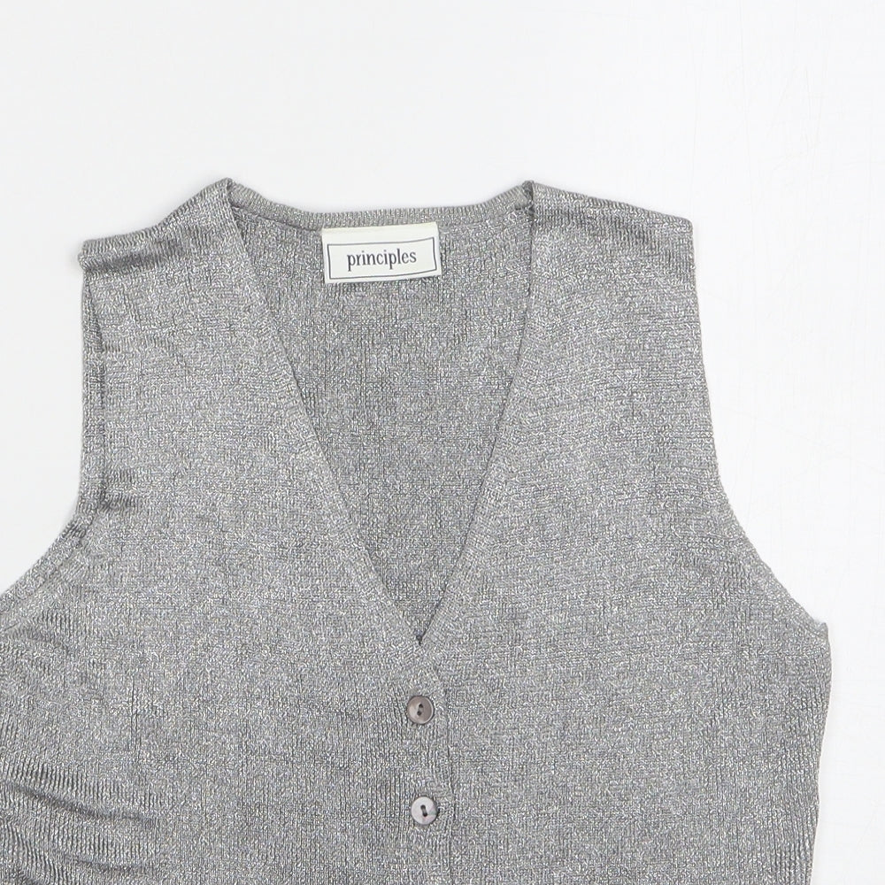 Principles Womens Silver V-Neck Viscose Cardigan Jumper Size 12