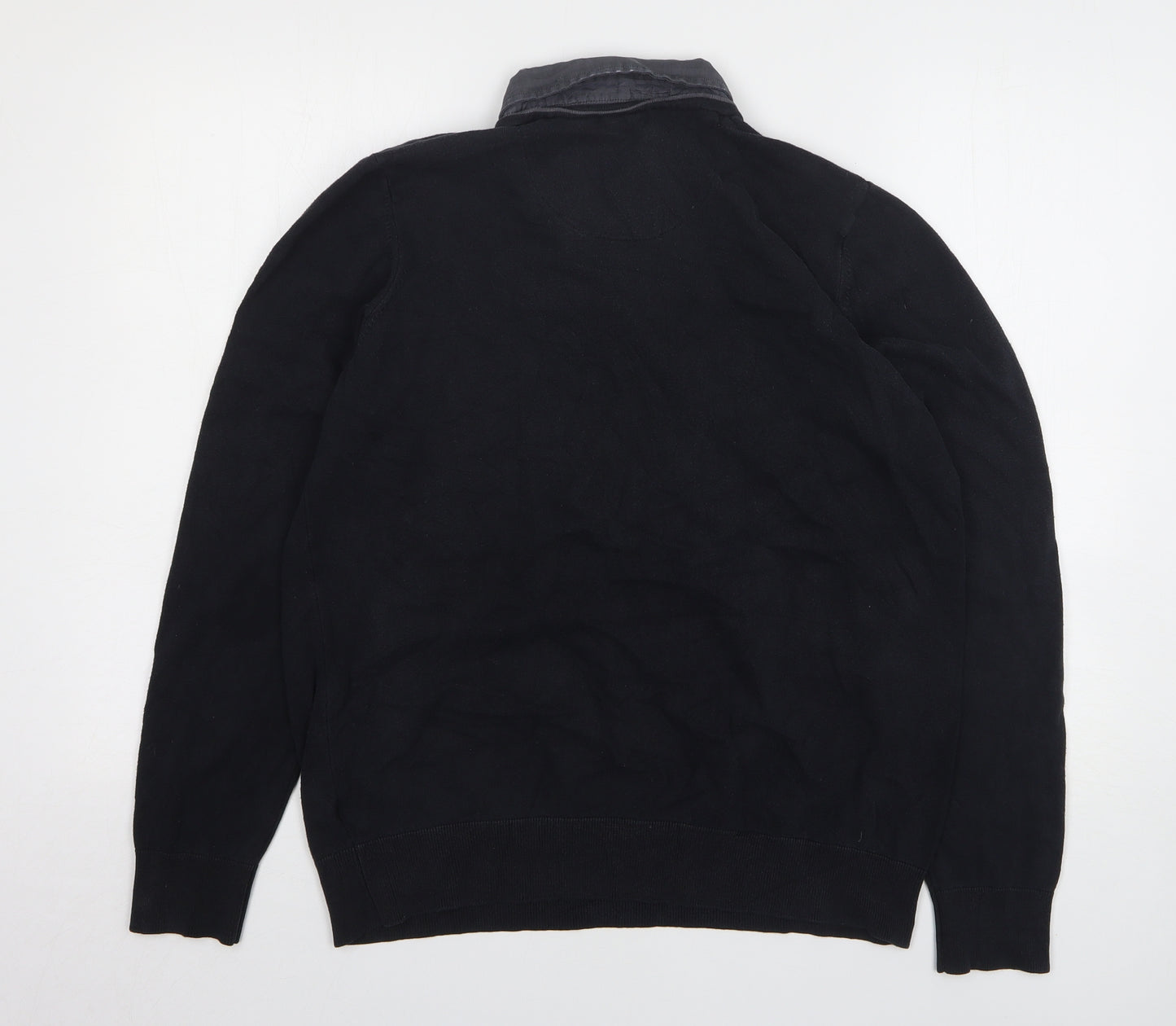 Autograph Mens Black Collared Cotton Pullover Jumper Size L