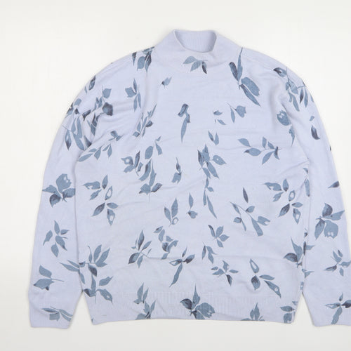 Damart Womens Blue Round Neck Floral Acrylic Pullover Jumper Size 12