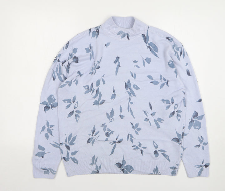 Damart Womens Blue Round Neck Floral Acrylic Pullover Jumper Size 12