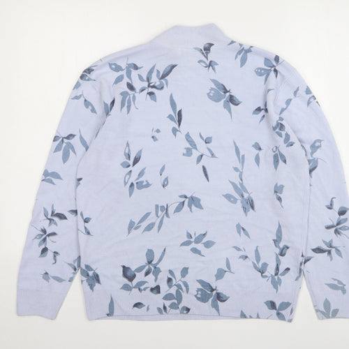 Damart Womens Blue Round Neck Floral Acrylic Pullover Jumper Size 12
