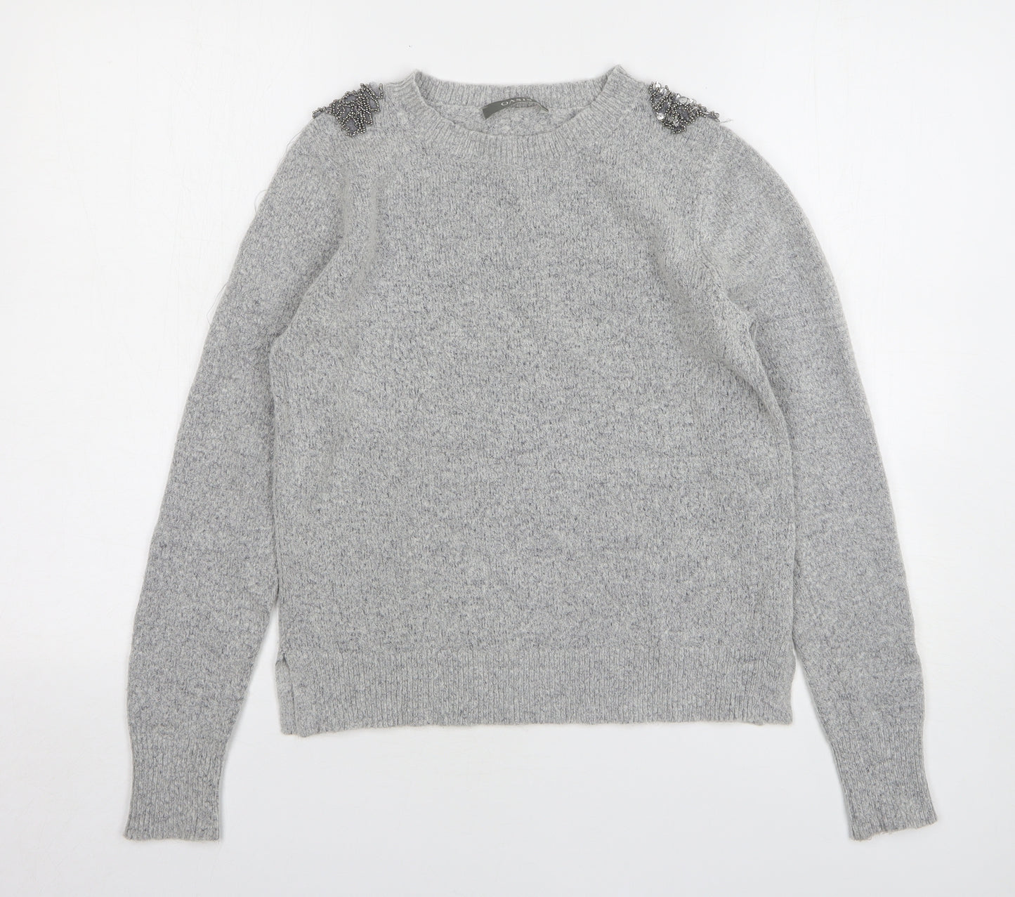Oasis Womens Grey Round Neck Acrylic Pullover Jumper Size S