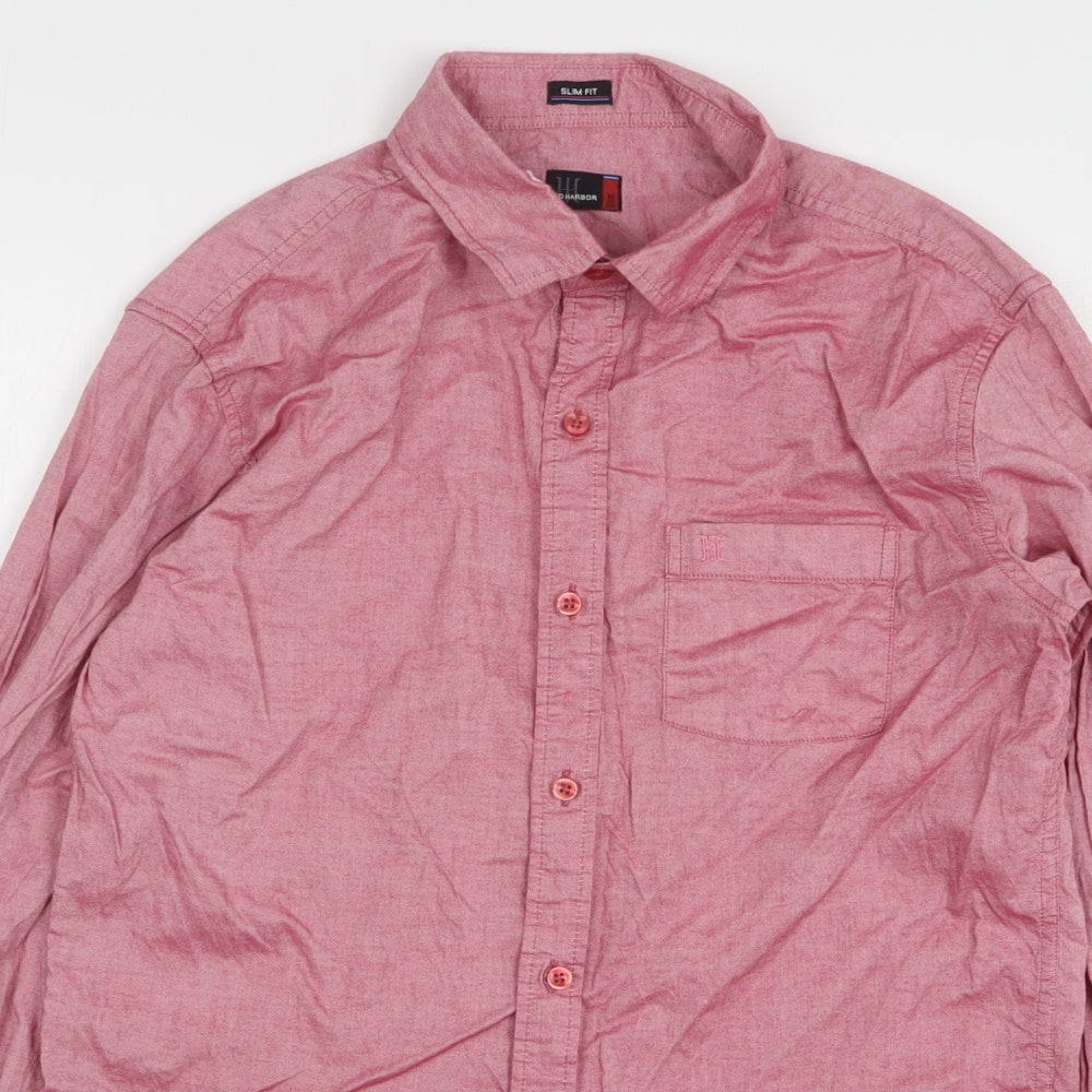 Ted Harbor Mens Pink Polyester Dress Shirt Size M Collared