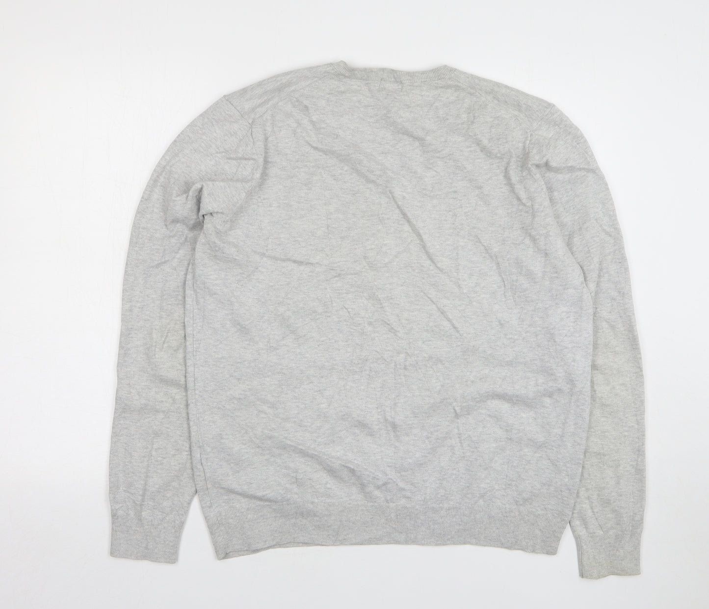 Uniqlo Mens Grey V-Neck Cotton Pullover Jumper Size L