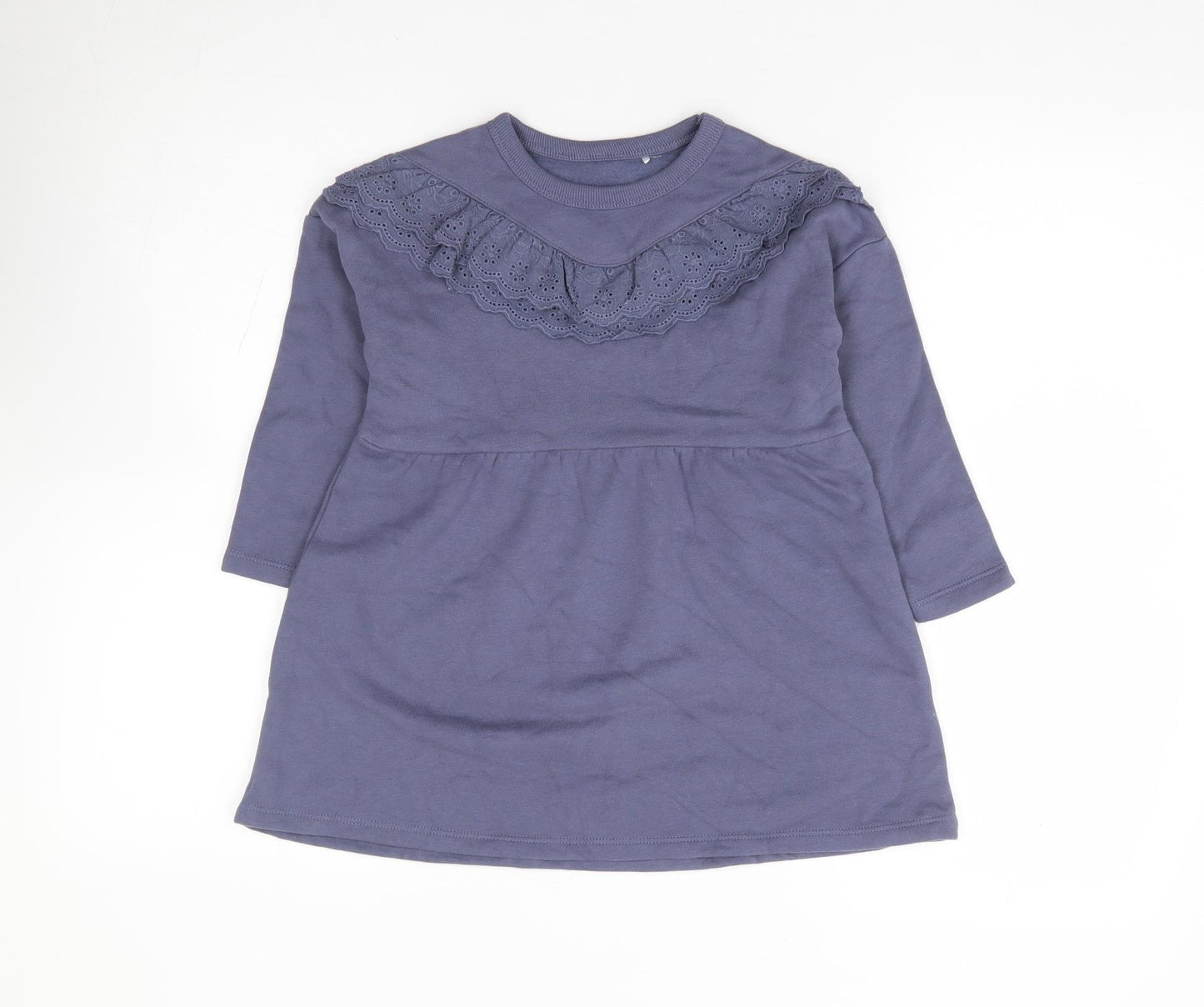 George Girls Blue Cotton Jumper Dress Size 3-4 Years Crew Neck Pullover