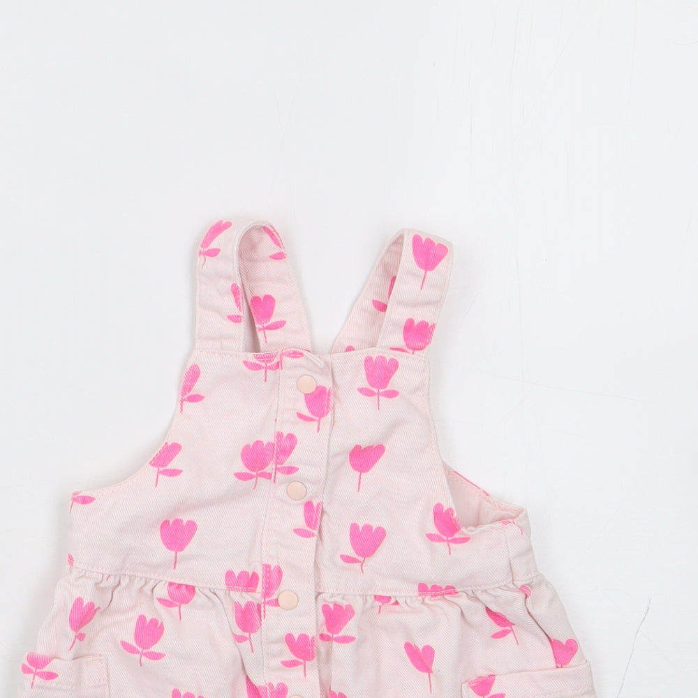 Marks and Spencer Girls Pink Floral 100% Cotton Dungaree One-Piece Size 3-6 Months Snap