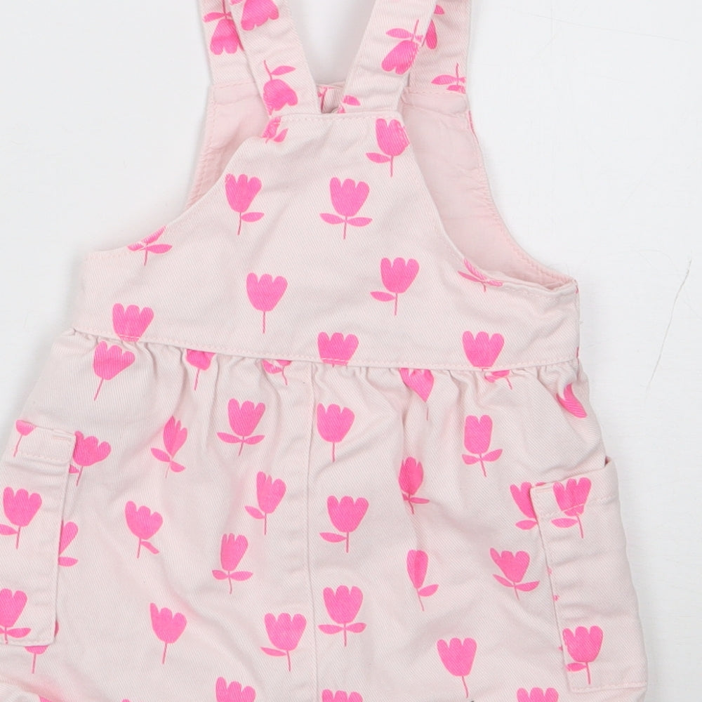 Marks and Spencer Girls Pink Floral 100% Cotton Dungaree One-Piece Size 3-6 Months Snap