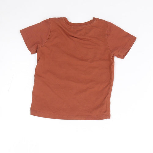 name it Boys Brown Cotton Cropped T-Shirt Size 9-12 Months Crew Neck Pullover - Smile