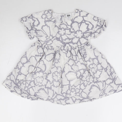 John Lewis Girls Ivory Floral 100% Cotton Fit & Flare Size 2 Years Round Neck Button