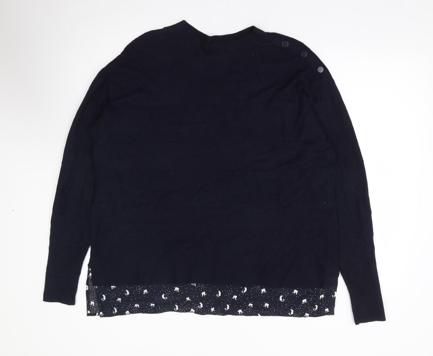 Monsoon Womens Blue Crew Neck Geometric Viscose Pullover Jumper Size L - Cat