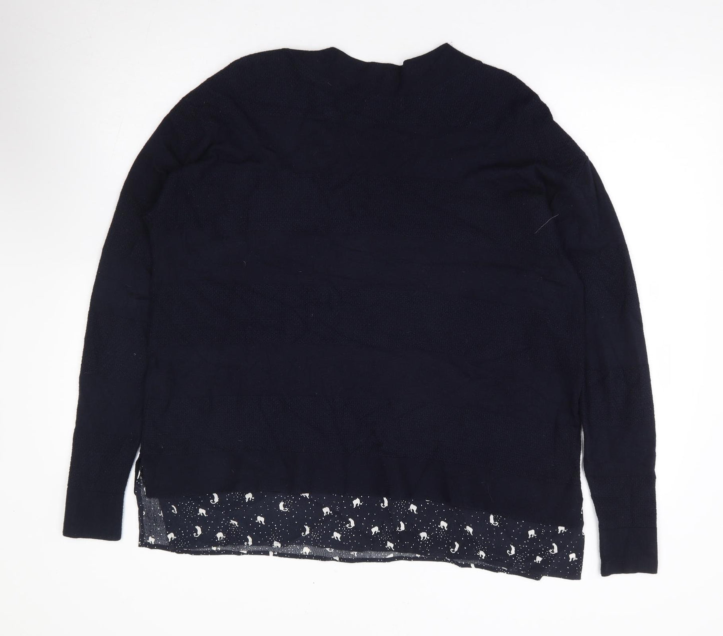 Monsoon Womens Blue Crew Neck Geometric Viscose Pullover Jumper Size L - Cat