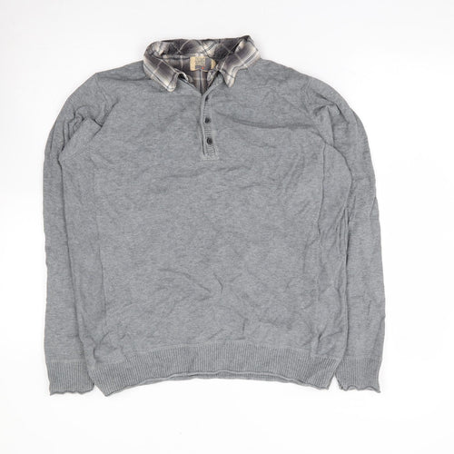 Marks and Spencer Mens Grey Collared Cotton Pullover Jumper Size M
