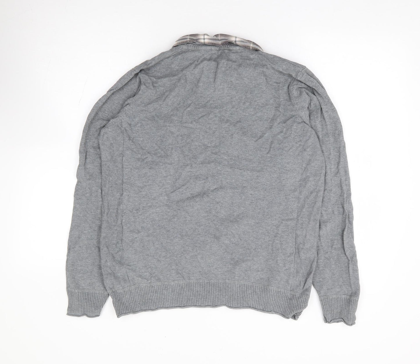 Marks and Spencer Mens Grey Collared Cotton Pullover Jumper Size M