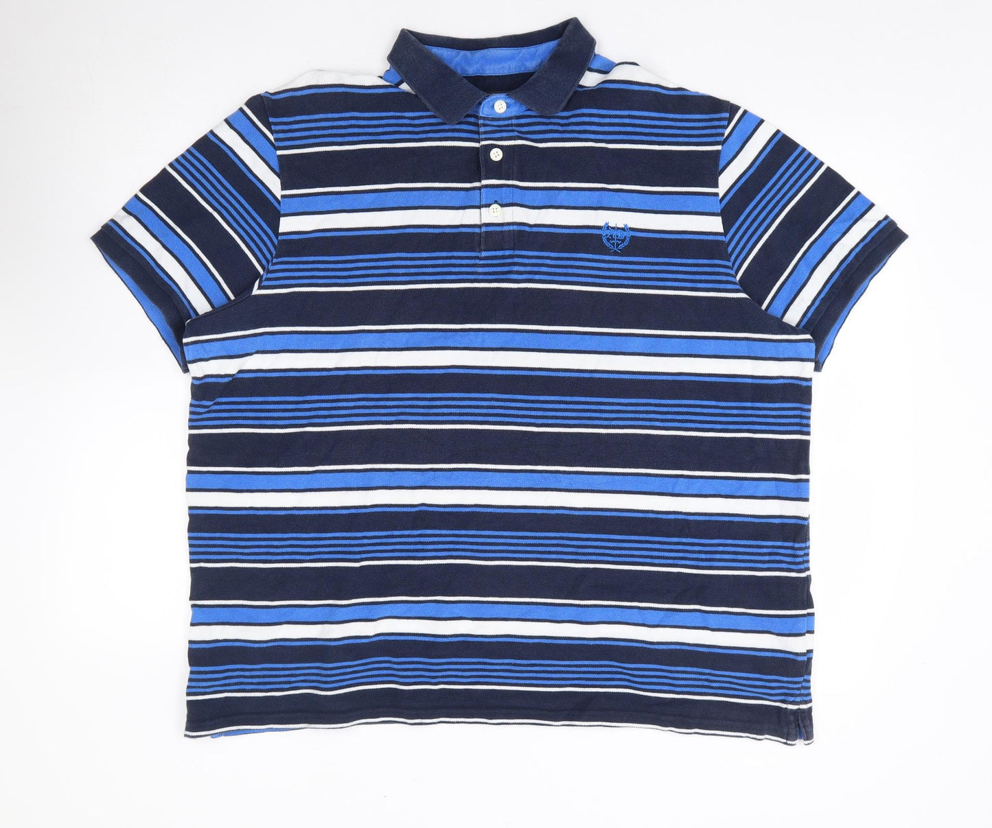 BHS Mens Blue Striped Cotton Polo Size XL Collared Pullover