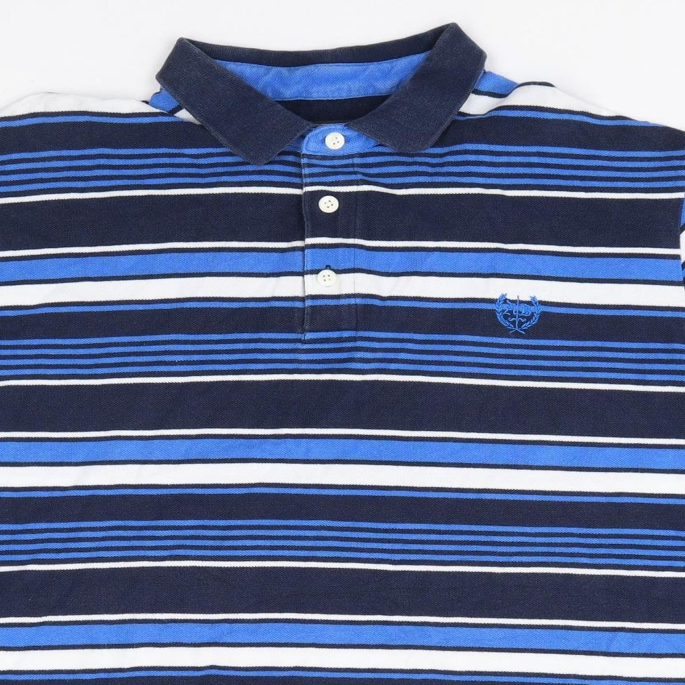 BHS Mens Blue Striped Cotton Polo Size XL Collared Pullover
