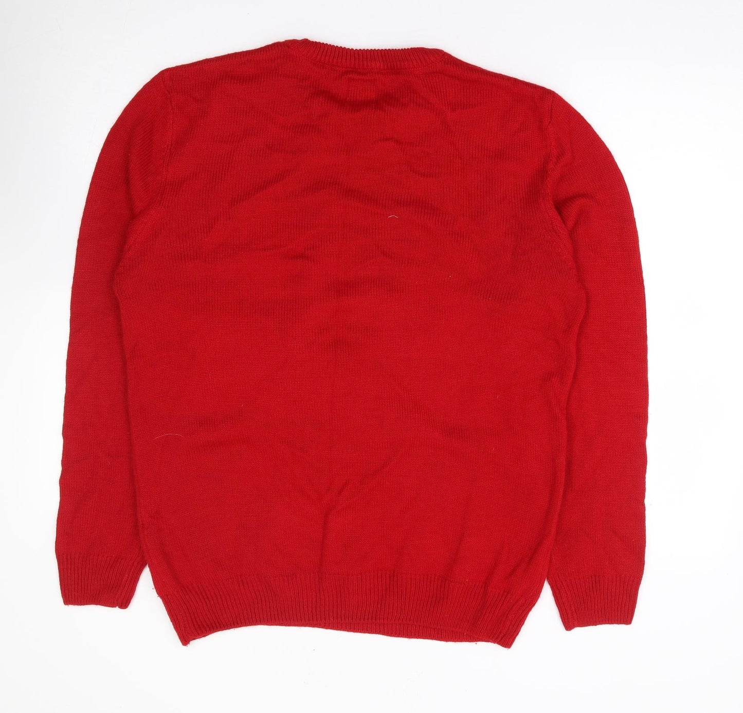 George Mens Red Crew Neck Geometric Acrylic Pullover Jumper Size L - Christmas