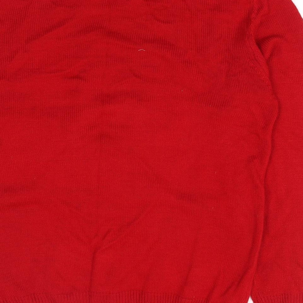 George Mens Red Crew Neck Geometric Acrylic Pullover Jumper Size L - Christmas
