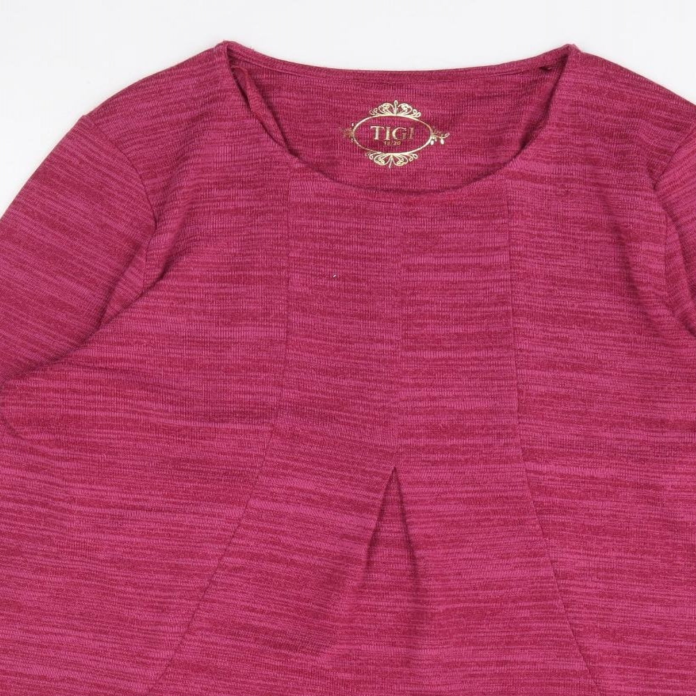 Tigi Womens Pink Polyester Tunic T-Shirt Size 18 Round Neck