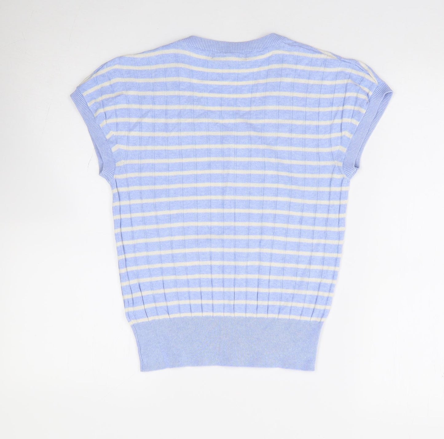 Marks and Spencer Womens Blue V-Neck Striped Viscose Pullover Jumper Size M