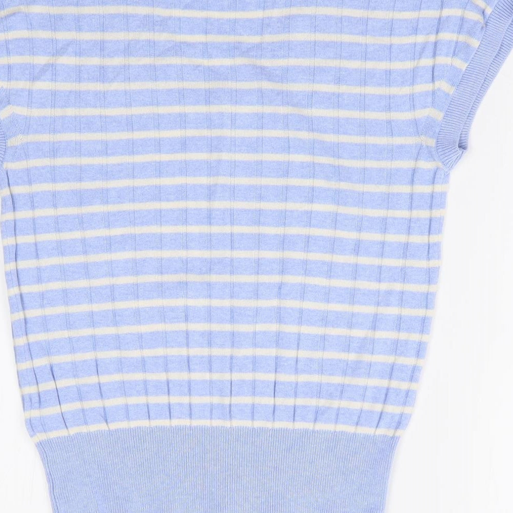 Marks and Spencer Womens Blue V-Neck Striped Viscose Pullover Jumper Size M