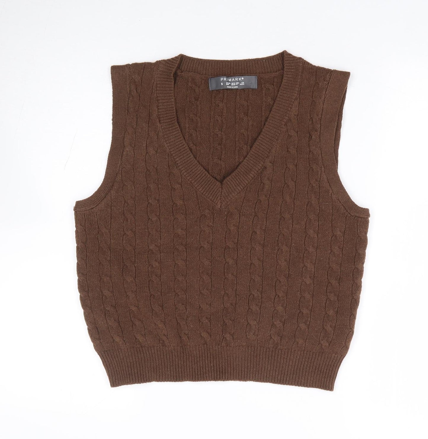 Primark Womens Brown V-Neck Polyester Vest Jumper Size S