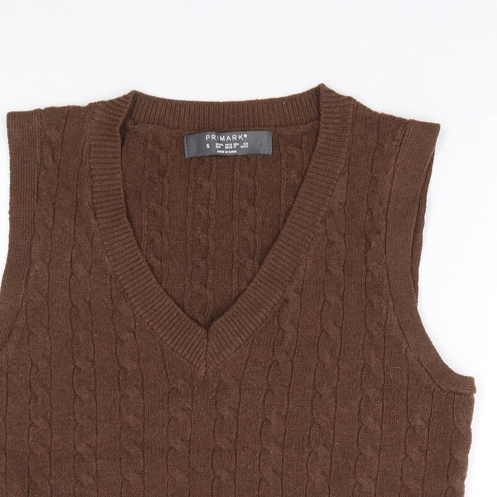 Primark Womens Brown V-Neck Polyester Vest Jumper Size S