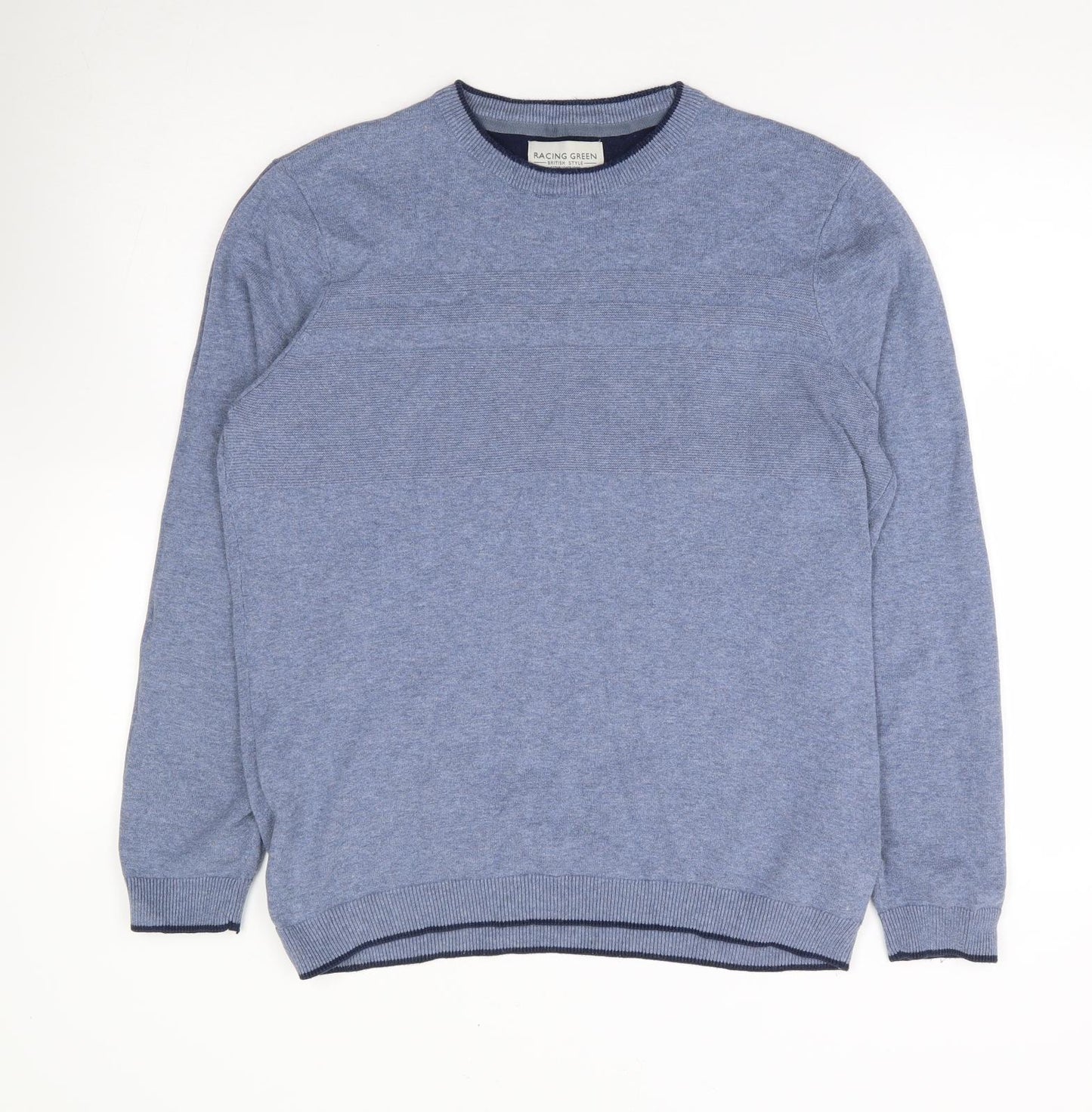 Racing Green Mens Blue Crew Neck Cotton Pullover Jumper Size M
